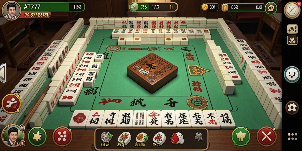 Tampilan gameplay menarik dari AT777 dengan ubin Mahjong yang berwarna-warni.