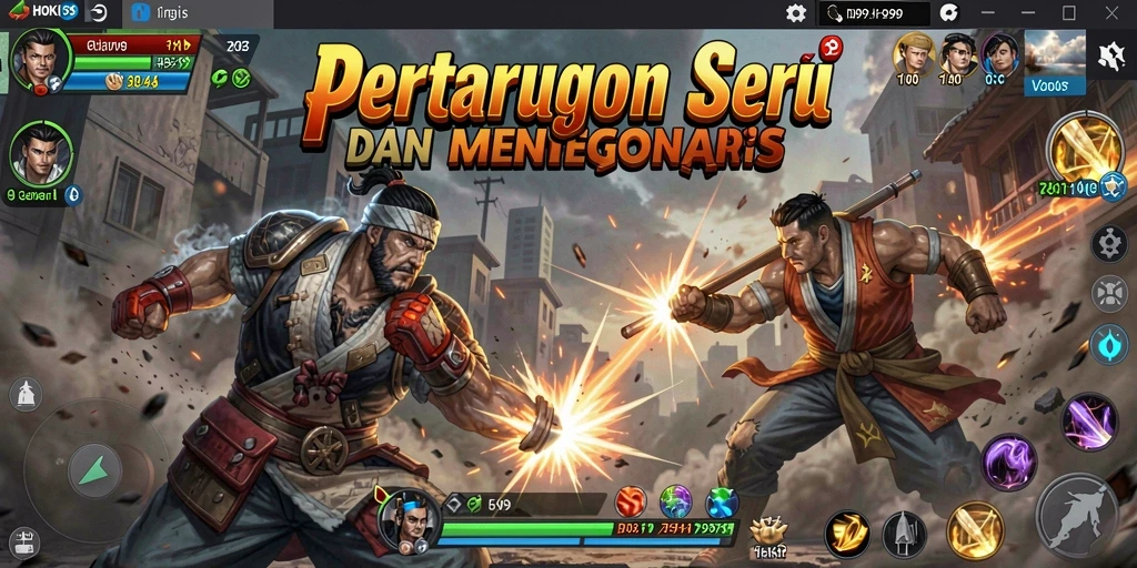 Tampilan gameplay HOKI99 menampilkan pertarungan intens antara karakter-karakter unik.