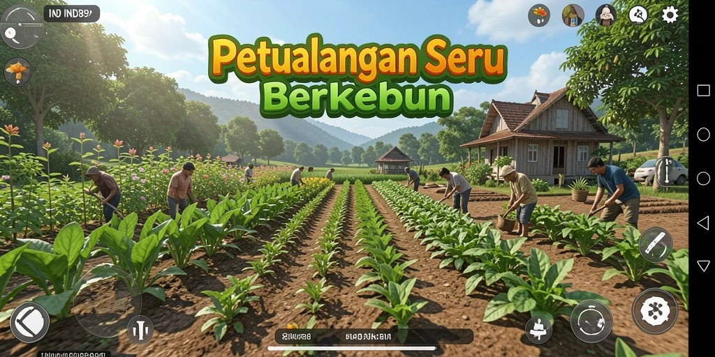 Tangkapan layar gameplay <strong>IND89</strong> menampilkan kebun yang luas dan beragam tanaman.