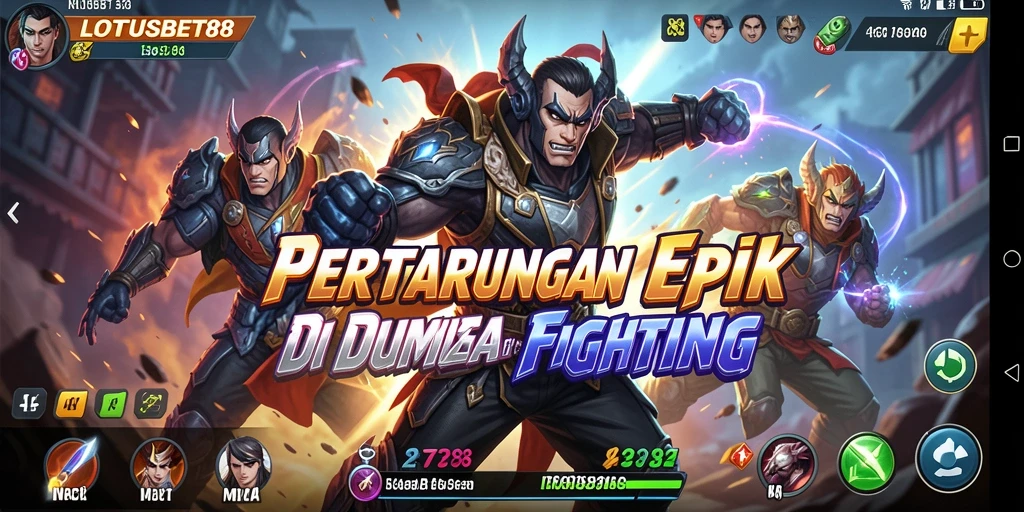 Tampilan gameplay pertarungan menegangkan di LOTUSBET88.