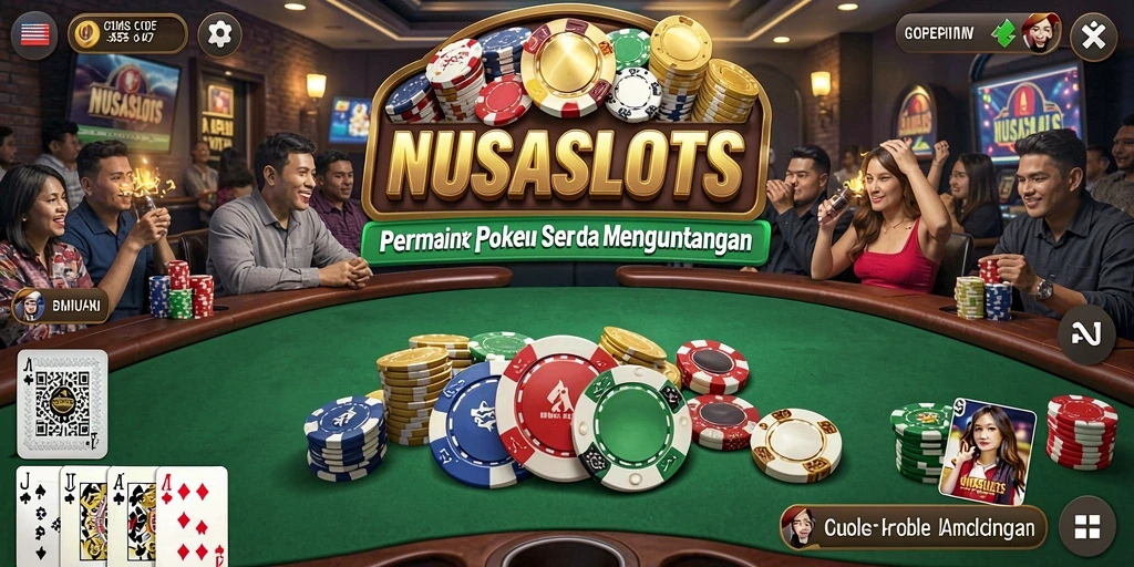 Tampilan gameplay NUSASLOTS yang menampilkan suasana poker yang mendebarkan.