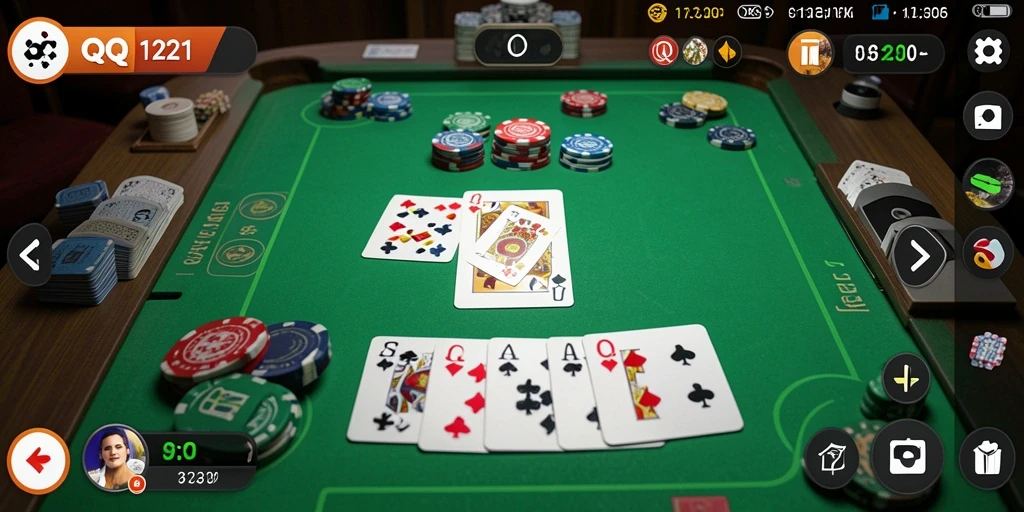 Tampilan gameplay Gaple di QQ1221 yang menarik dan interaktif.