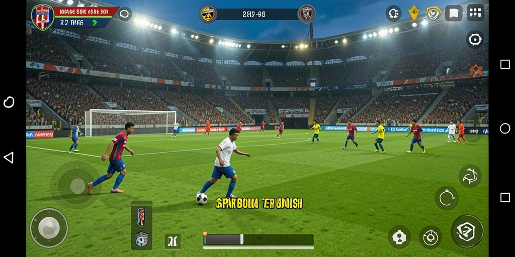 Tangkapan layar utama RK55 menunjukkan pertandingan sepak bola yang mendebarkan.