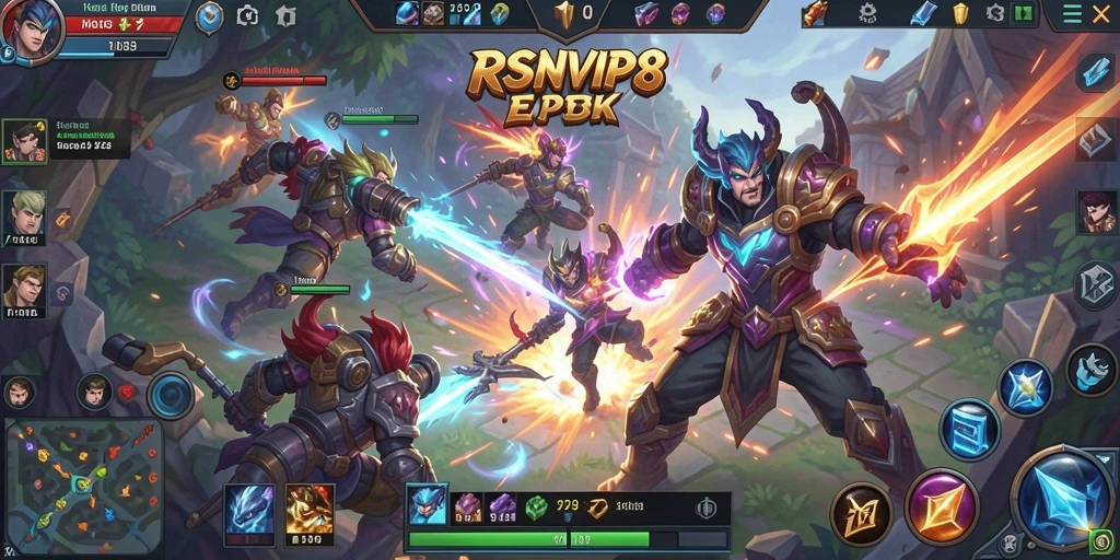 Tampilkan karakter dan pertarungan epik dalam gameplay MOBA.