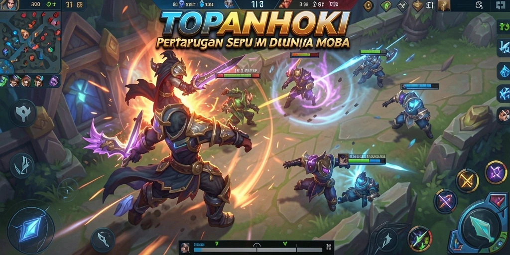 Tampilan seru karakter di lapangan pertempuran MOBA.